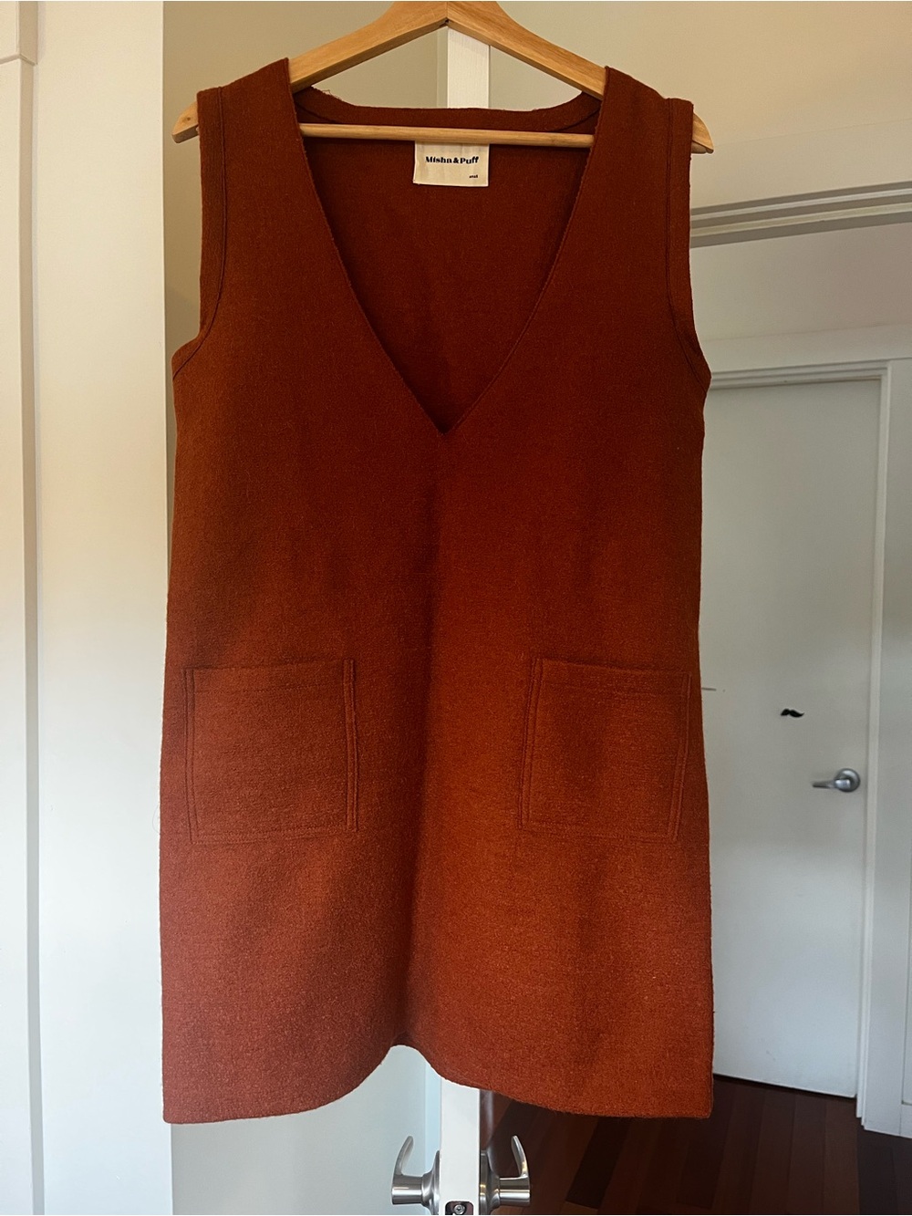Misha And Puff Rust-Orange V-Neck Mini Dress